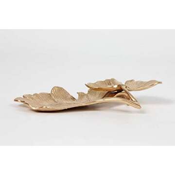 Metal Jewelry Dish, Small Golden Leaf Shaped Ring Holder, Earrings Storage Box, Hair Pin Tray, Gold Trinket Dish Vanity Tray for Dresser Christmas Birthday Wedding Gifts Mom Gifts(Two Leaf)