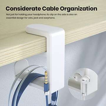 Rotating Headphone Stand - EURPMASK PC Gaming Headset Stand, Adjustable Clamp-on Headphone Holder, Headphone Hanger Hook Under Desk with 360 Degree Swivel&Cable Clip Organizer - White