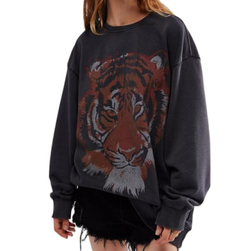 Leyajedol Women Oversized Graphic Sweatshirt Long Sleeve Tiger Printed Shirt Pullover Y2k Aesthetic ...