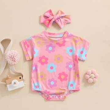 FYBITBO Summer Newborn Baby Girls Clothes Floral Short Sleeve Rompers Infant Bodysuit Cute Outfit On...