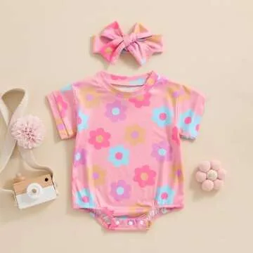 FYBITBO Summer Newborn Baby Girls Clothes Floral Short Sleeve Rompers Infant Bodysuit Cute Outfit On...