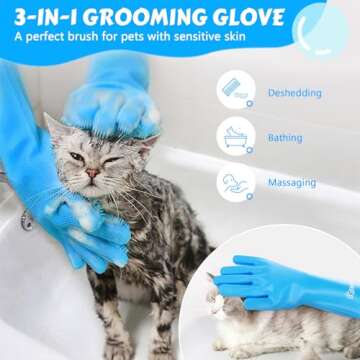 Pecute Pet Grooming Gloves - Heat Resistant Silicone Gloves with High-Density Teeth, Enhanced Five F...