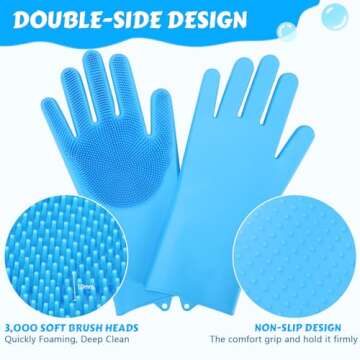 Pecute Pet Grooming Gloves - Heat Resistant Silicone Gloves with High-Density Teeth, Enhanced Five Finger Design for Bathing and Massaging Dogs and Cats, Blue