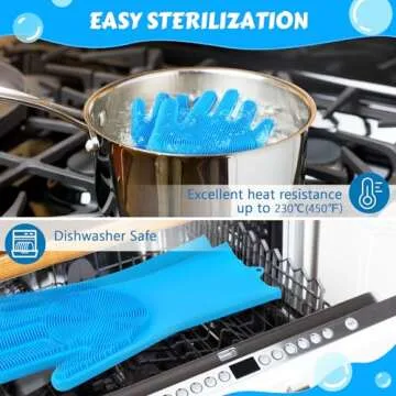 Pecute Pet Grooming Gloves - Heat Resistant Silicone Gloves with High-Density Teeth, Enhanced Five Finger Design for Bathing and Massaging Dogs and Cats, Blue