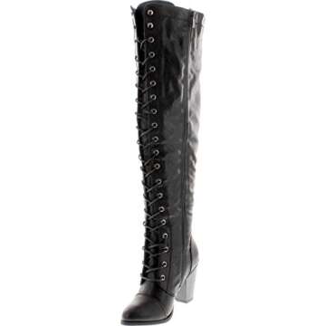 Forever Camila-48 Womens Chunky Heel Lace Up Over The Knee High Riding Boots,Black,10