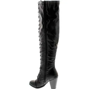 Forever Camila-48 Womens Chunky Heel Lace Up Over The Knee High Riding Boots,Black,10