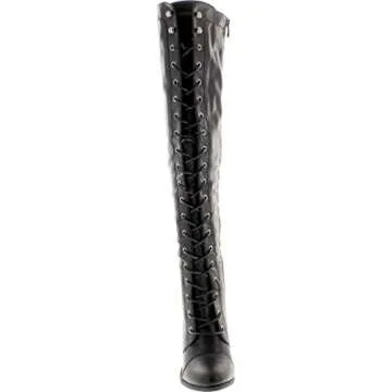 Forever Camila-48 Womens Chunky Heel Lace Up Over The Knee High Riding Boots,Black,10