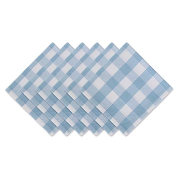 DII Buffalo Check Collection Napkin Set - Farmhouse Style 20x20 6 Piece Light Blue & White