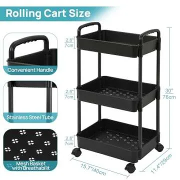 Vtopmart 3 Tier Rolling Cart - Ultimate Space Saver for Home Organization
