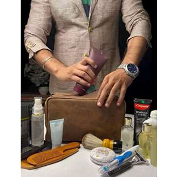 Genuine Leather Travel Toiletry Bag - Dopp Kit Organizer By Rustic Town (Brown)