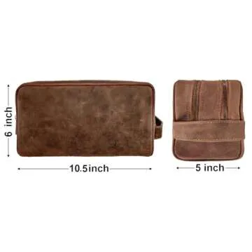 Genuine Leather Travel Toiletry Bag - Dopp Kit Organizer By Rustic Town (Brown)