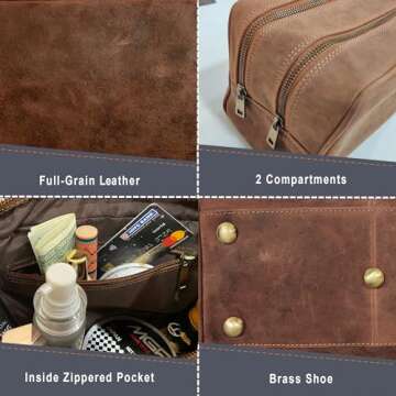Genuine Leather Travel Toiletry Bag - Dopp Kit Organizer By Rustic Town (Brown)