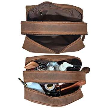 Genuine Leather Travel Toiletry Bag - Dopp Kit Organizer By Rustic Town (Brown)
