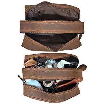 Genuine Leather Travel Toiletry Bag - Dopp Kit Organizer By Rustic Town (Brown)