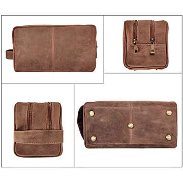 Genuine Leather Travel Toiletry Bag - Dopp Kit Organizer By Rustic Town (Brown)