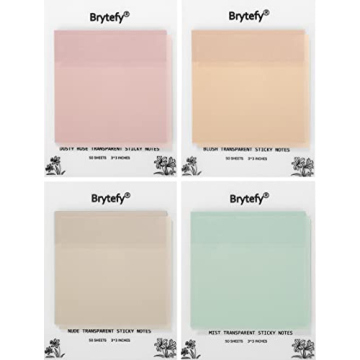 BRYTEFY Pastel Transparent Sticky Notes 4 Pads 3x3