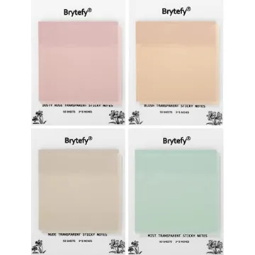 BRYTEFY Pastel Transparent Sticky Notes 4 Pads 3x3