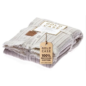 Gold CASE Throw Blanket for Couch - 100% Recycled Cotton 50x60 - Vintage Throw Blankets for Living R...