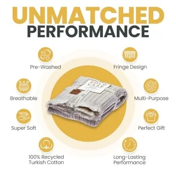 Gold CASE 100% Recycled Cotton Throw Blanket - Beige