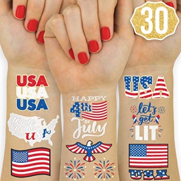 xo, Fetti Fourth of July Decorations Temporary Tattoos - 30 styles | America, Red White and Blue Par...