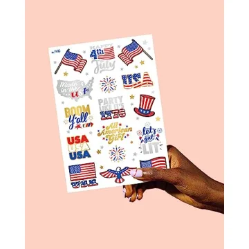 xo, Fetti Fourth of July Decorations Temporary Tattoos - 30 styles | America, Red White and Blue Party Supplies, 4th of July, USA,Memorial Day, Independence Day, Labor Day