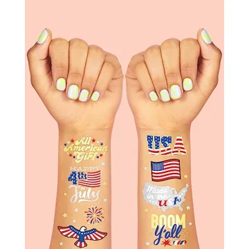 xo, Fetti Fourth of July Decorations Temporary Tattoos - 30 styles | America, Red White and Blue Party Supplies, 4th of July, USA,Memorial Day, Independence Day, Labor Day