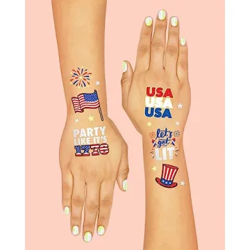 xo, Fetti Fourth of July Decorations Temporary Tattoos - 30 styles | America, Red White and Blue Party Supplies, 4th of July, USA,Memorial Day, Independence Day, Labor Day