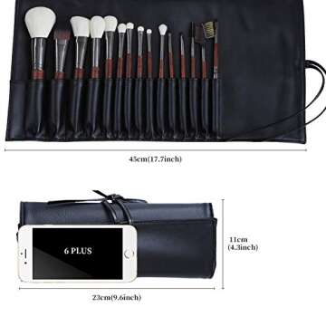 Makeup Brush Rolling Case Pouch Holder-Cosmetic Bag-Makeup Brush Organizer-Makeup Artist Case Portable-Up to 16 Pockets-For Travel & Home Gift Cosmetics Brushes PU Leather Case (Black)