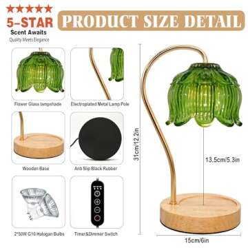 NONVJJ Candle Warmer lamp with Timer Dimmer,Electric Candle Warmer, Vintage Flower Lotus lamp,Compatible with Various Candles, Gifts for Mom Women,Candle Lamp for Bedroom Home Decor Green-02