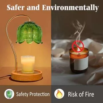 NONVJJ Candle Warmer lamp with Timer Dimmer,Electric Candle Warmer, Vintage Flower Lotus lamp,Compatible with Various Candles, Gifts for Mom Women,Candle Lamp for Bedroom Home Decor Green-02