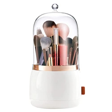 DEEIF Makeup Brush Holder Organizer with Lid 360 Rotating Dustproof Makeup Brushes Organizer for Van...
