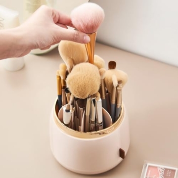 Stylish 360 Rotating Makeup Brush Holder with Lid