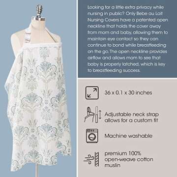 Bebe au Lait Nursing Cover, Apron, Shawl, Privacy Covers for Breast Feeding & Pumping, Breastfeeding Cover for Mom, Soft, & Breathable Muslin Cotton, Full Coverage, One Size Fits All - Isla