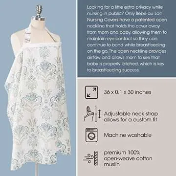 Bebe au Lait Nursing Cover, Apron, Shawl, Privacy Covers for Breast Feeding & Pumping, Breastfeeding Cover for Mom, Soft, & Breathable Muslin Cotton, Full Coverage, One Size Fits All - Isla