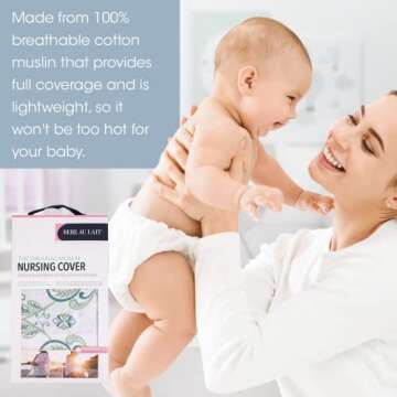 Bebe au Lait Nursing Cover, Apron, Shawl, Privacy Covers for Breast Feeding & Pumping, Breastfeeding Cover for Mom, Soft, & Breathable Muslin Cotton, Full Coverage, One Size Fits All - Isla