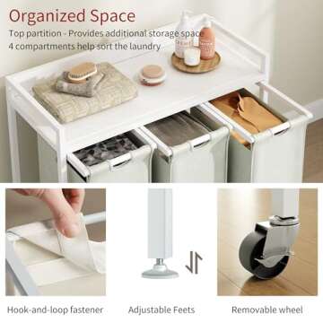 Herture Laundry Hamper with Shelf - 3 Section Sorter