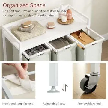 Herture Laundry Hamper with Shelf - 3 Section Sorter