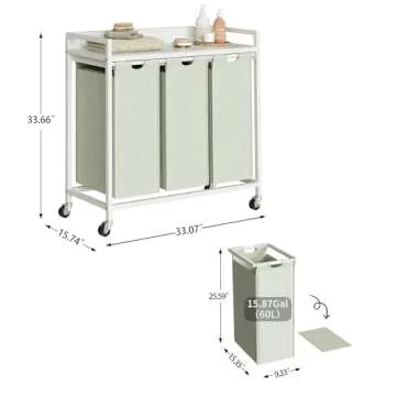 Herture Laundry Hamper with Shelf - 3 Section Sorter