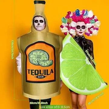 HooLing 2 Pcs Couples Halloween Costumes for Adults Tequila Bottle and Lime Slice Drink Suit Outfits...
