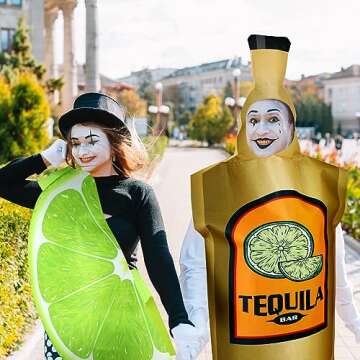 HooLing 2 Pcs Couples Halloween Costumes for Adults Tequila Bottle and Lime Slice Drink Suit Outfits Apparel Accessories for Halloween Cosplay Dress up Party