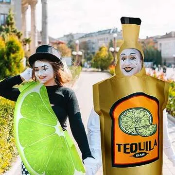 HooLing 2 Pcs Couples Halloween Costumes for Adults Tequila Bottle and Lime Slice Drink Suit Outfits Apparel Accessories for Halloween Cosplay Dress up Party