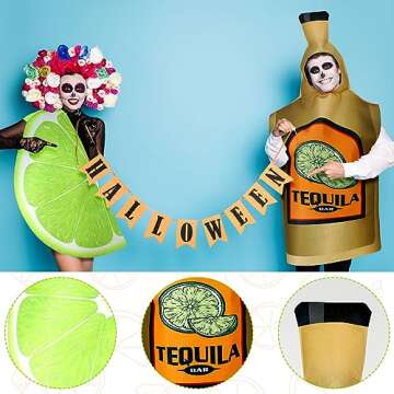 HooLing 2 Pcs Couples Halloween Costumes for Adults Tequila Bottle and Lime Slice Drink Suit Outfits Apparel Accessories for Halloween Cosplay Dress up Party