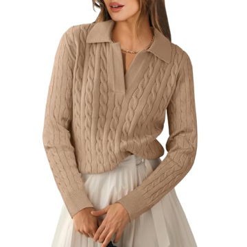 ANRABESS Womens Cable Knit Sweaters Long Sleeve V Neck Sweater Tops Casual Pullover Polo Shirts 2024...