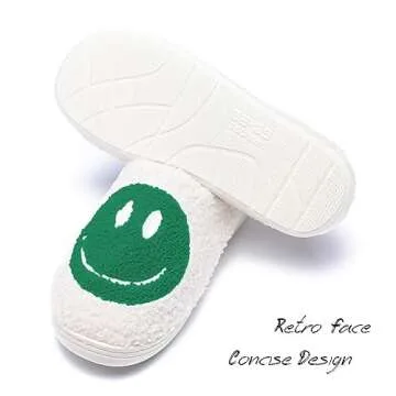 AIMINUO Women's Men's Retro Preppy Happy Face Slippers Comfy Warm Plush Slip-On House Slipper for Wi...