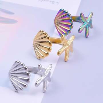 Adjustable Starfish Ring - Elegant 14k Gold Ocean Series for Women