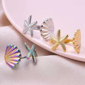 Shell Starfish Adjustable Ring for Women - Ocean Inspired Statement Jewelry