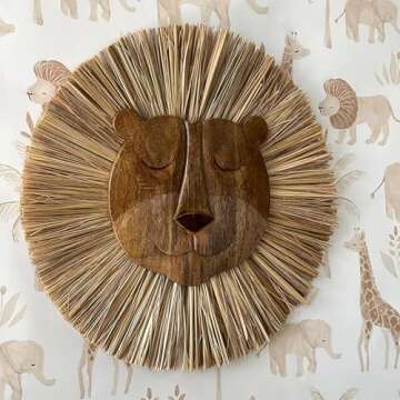 Crane Baby Safari Nursery and Toddler Room Décor, Wooden Animal Wall Décor for Boys and Girls, Lion, 21" x 21"