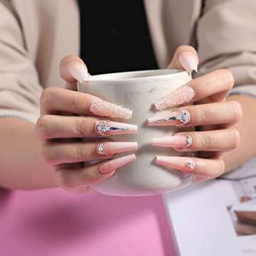 Kikmoya Luxury Extra Long Coffin Press on Nails in Pink Ombre