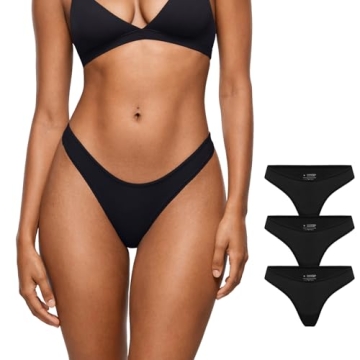 INLYRIC Women's Inbarely Soft Thong - No Show Sexy Panties Breathable V-waisted Ladies Underwear 3 P...