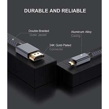 Elebase Micro HDMI Cable 6.6 FT,4K 60Hz Micro HDMI Cord Compatible for Raspberry Pi 4 4b,GoPro Black Hero 10 7 6 5 4,Sony Camera A6000 A6300,Nikon B500,Lenovo Yoga 3 Pro 710,Canon